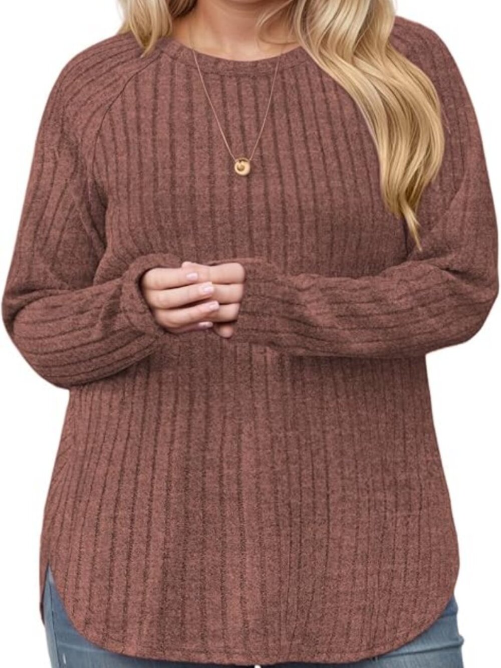 Plus Size Oversized Crewneck Sweater, Long Sleeve Ribbed Knit Pullover Top